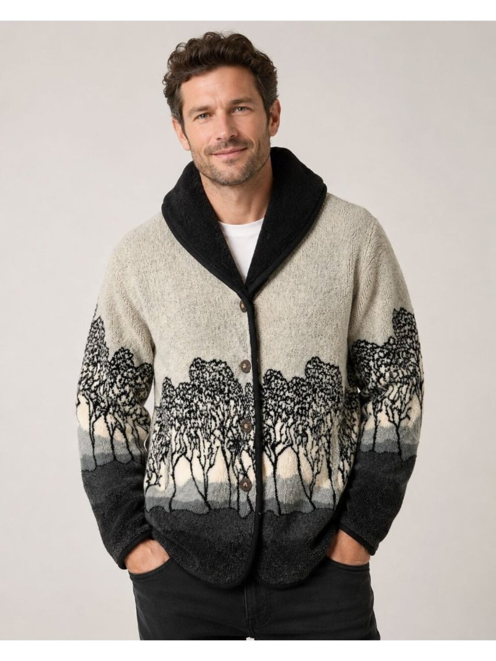 Vintage Nordic Lights Men's Reversible Fleece Jacket Tree Landscape Y2K S